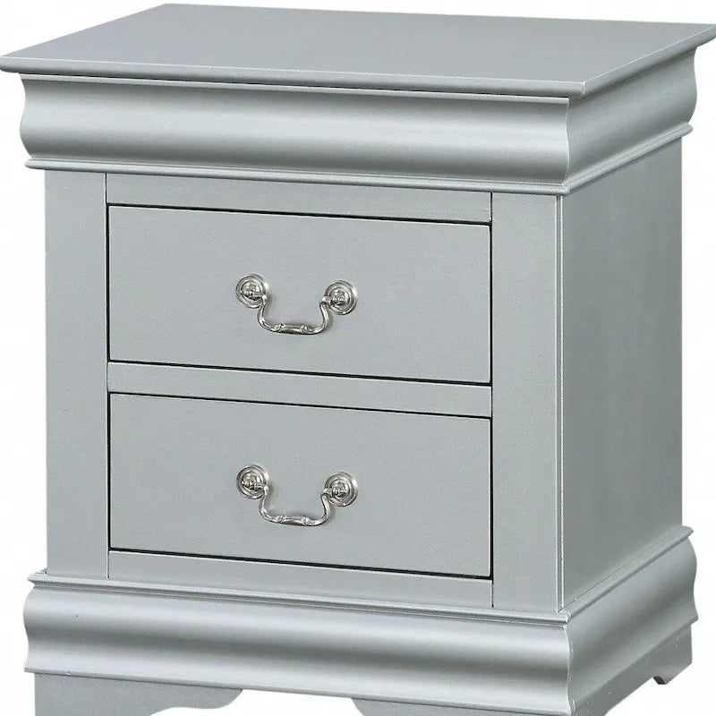 Wood Nightstand with 2 Drawers and Metal Handles
