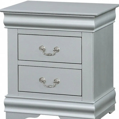 Wood Nightstand with 2 Drawers and Metal Handles