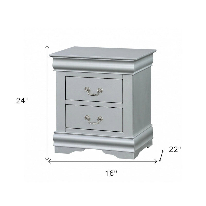 Wood Nightstand with 2 Drawers and Metal Handles