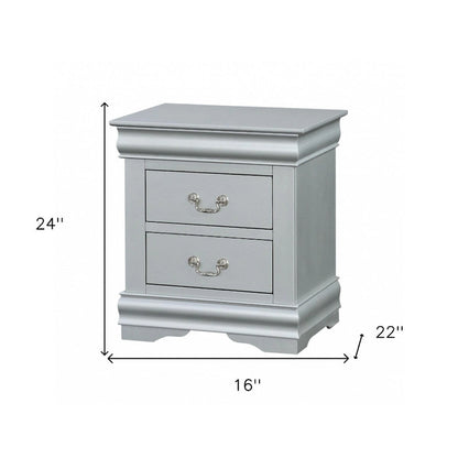 Wood Nightstand with 2 Drawers and Metal Handles