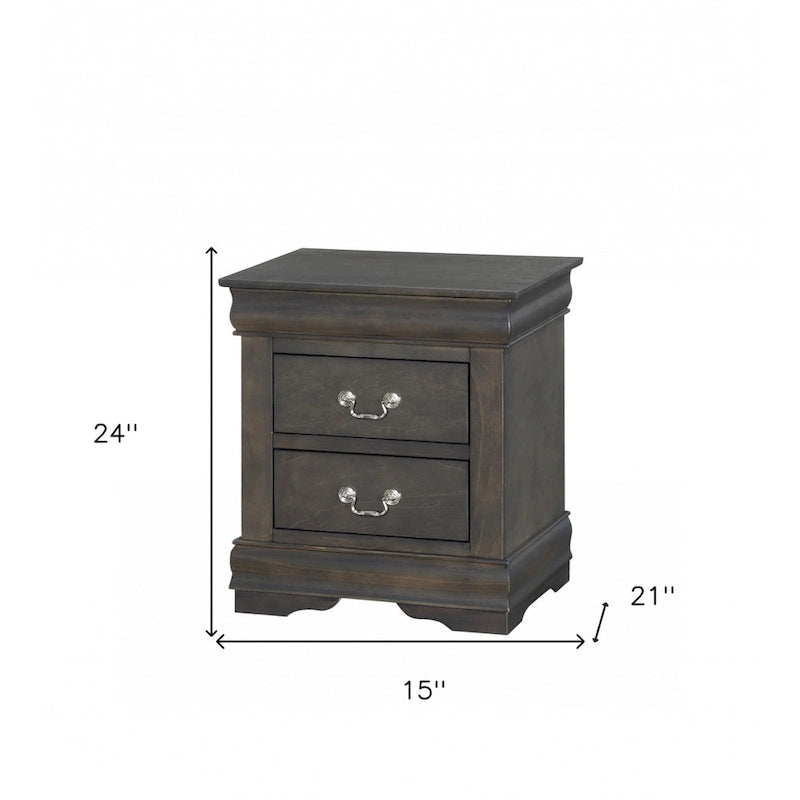 Wood Nightstand with 2 Drawers and Metal Handles