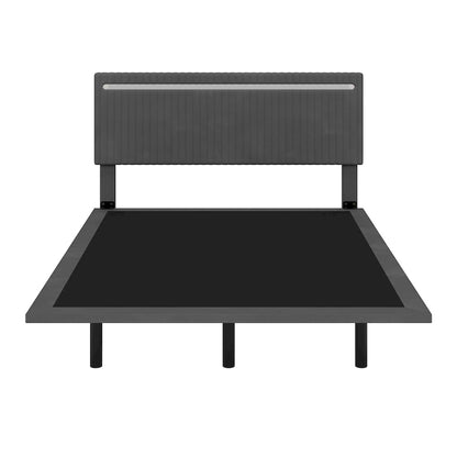 Floating Bed Upholstered Frame Velvet Fabric Platform Bed Adjustable Wingback Bed, Lights on Headboard, Sensor Lights Underbed