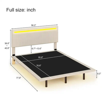 Floating Bed Upholstered Frame Velvet Fabric Platform Bed Adjustable Wingback Bed, Lights on Headboard, Sensor Lights Underbed