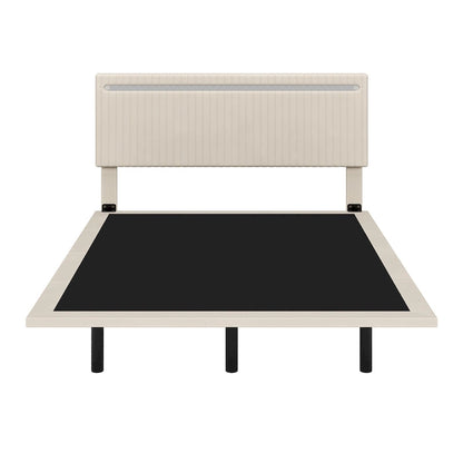 Floating Bed Upholstered Frame Velvet Fabric Platform Bed Adjustable Wingback Bed, Lights on Headboard, Sensor Lights Underbed