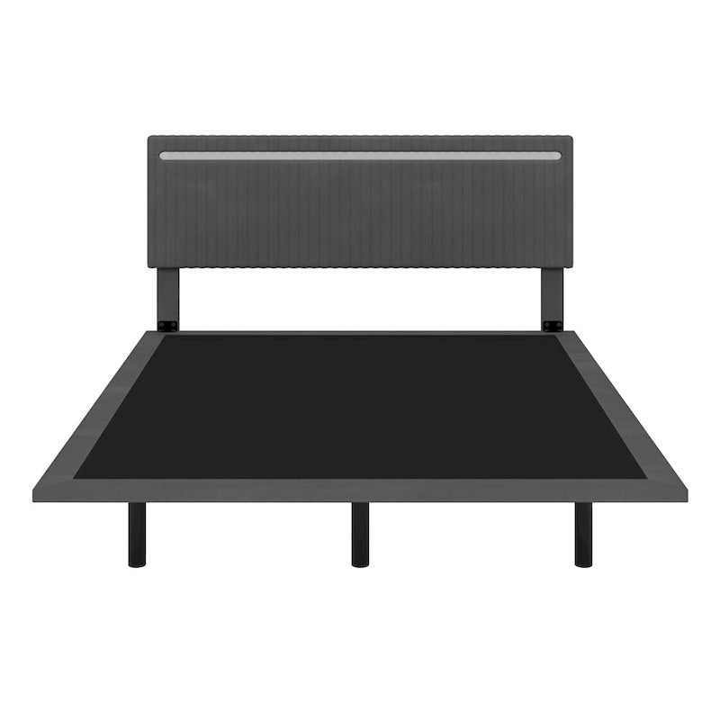 Floating Bed Upholstered Frame Velvet Fabric Platform Bed Adjustable Wingback Bed, Lights on Headboard, Sensor Lights Underbed