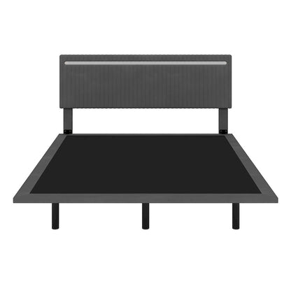 Floating Bed Upholstered Frame Velvet Fabric Platform Bed Adjustable Wingback Bed, Lights on Headboard, Sensor Lights Underbed