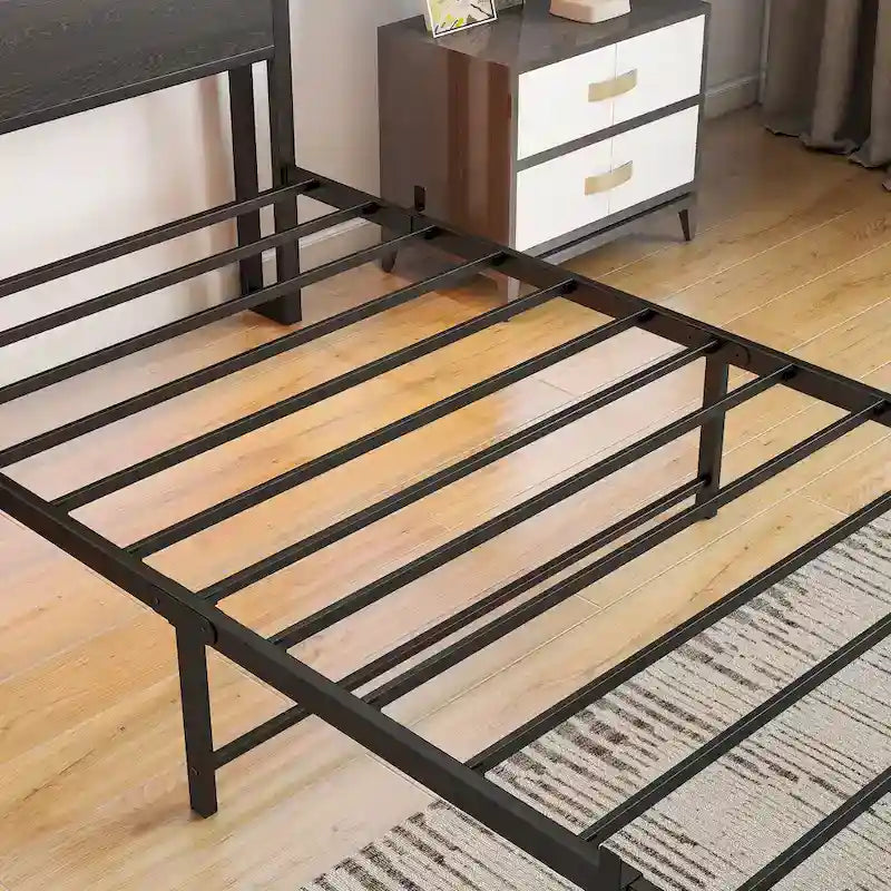Twin Size Metal Platform Bed with Storage Headboard and Charger
