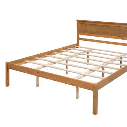 Pine Wooden Platform Bed with Slat Support and Headboard