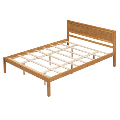 Pine Wooden Platform Bed with Slat Support and Headboard