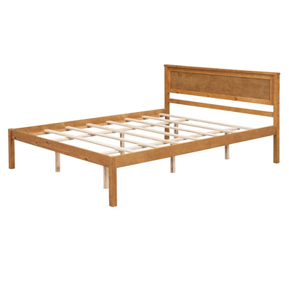 Pine Wooden Platform Bed with Slat Support and Headboard