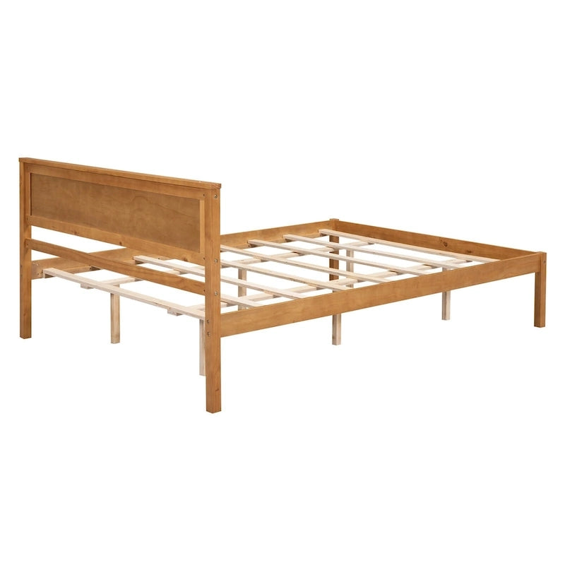 Pine Wooden Platform Bed with Slat Support and Headboard