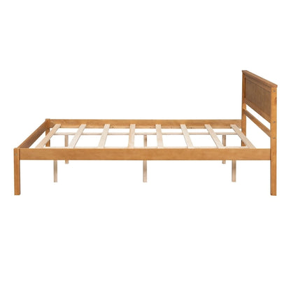 Pine Wooden Platform Bed with Slat Support and Headboard
