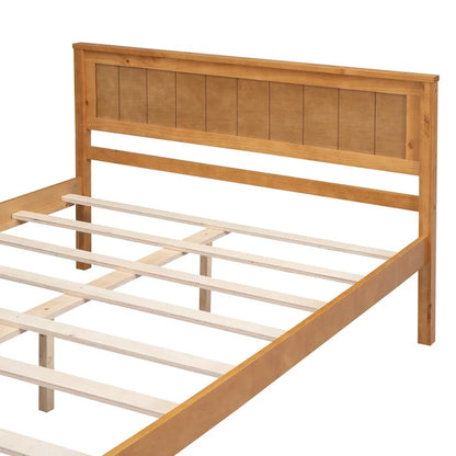Pine Wooden Platform Bed with Slat Support and Headboard