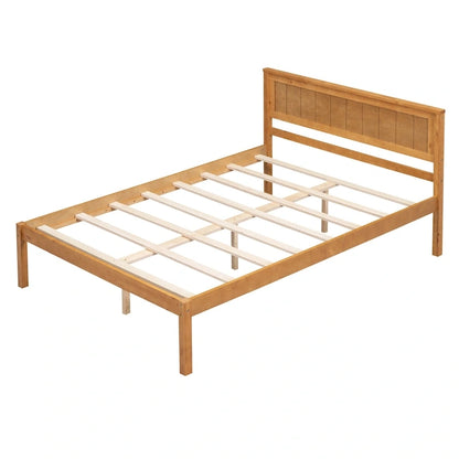 Pine Wooden Platform Bed with Slat Support and Headboard