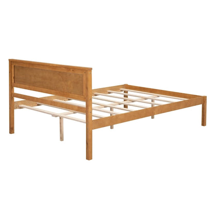 Pine Wooden Platform Bed with Slat Support and Headboard
