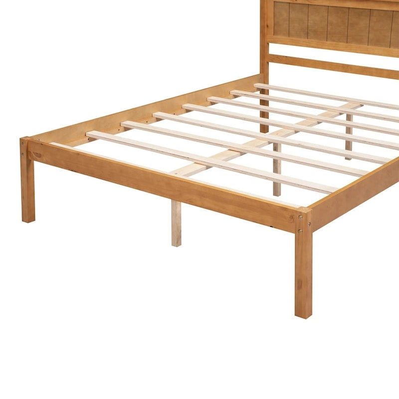 Pine Wooden Platform Bed with Slat Support and Headboard