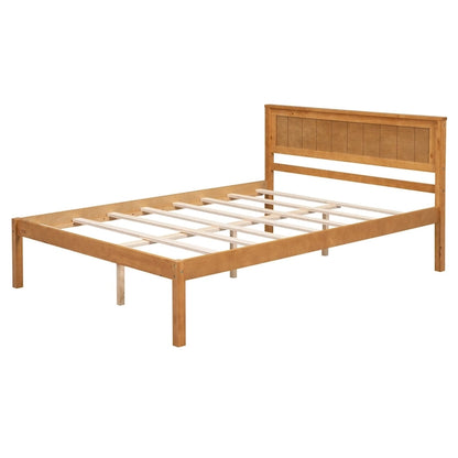 Pine Wooden Platform Bed with Slat Support and Headboard