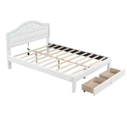 Upholstered Platform Bed with Tufted Headboard, LED and Two Drawers for Bedroom