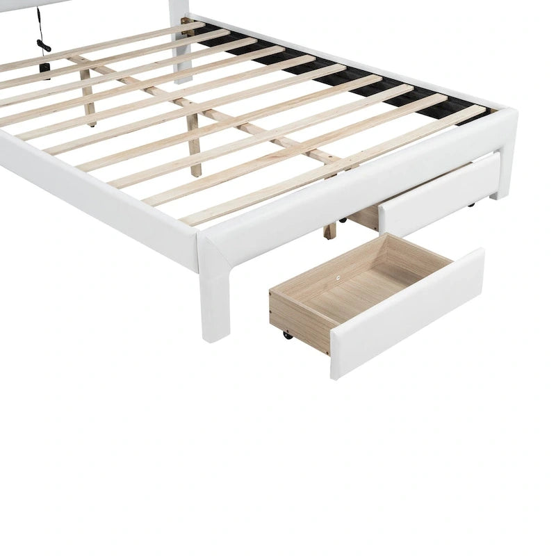 Upholstered Platform Bed with Tufted Headboard, LED and Two Drawers for Bedroom