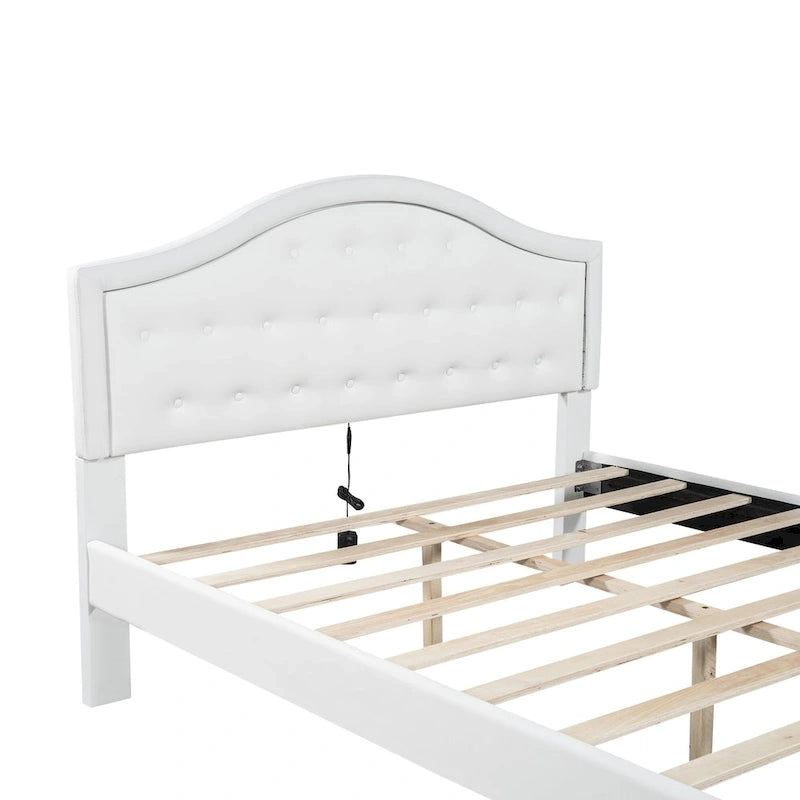Upholstered Platform Bed with Tufted Headboard, LED and Two Drawers for Bedroom