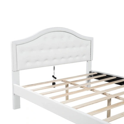 Upholstered Platform Bed with Tufted Headboard, LED and Two Drawers for Bedroom