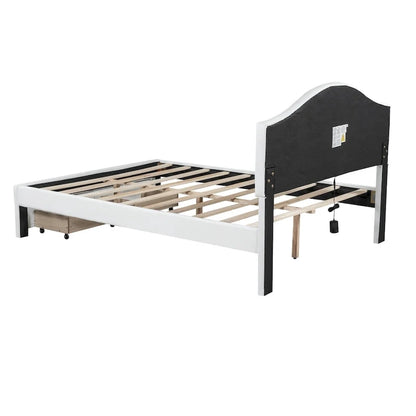 Upholstered Platform Bed with Tufted Headboard, LED and Two Drawers for Bedroom