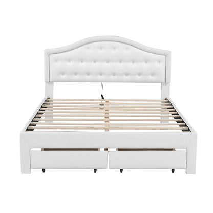 Upholstered Platform Bed with Tufted Headboard, LED and Two Drawers for Bedroom