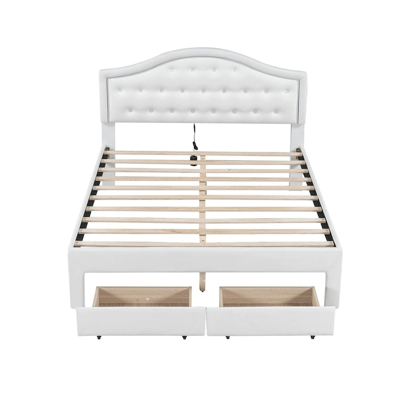 Upholstered Platform Bed with Tufted Headboard, LED and Two Drawers for Bedroom