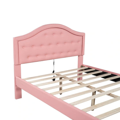 Upholstered Platform Bed with Tufted Headboard, LED and Two Drawers for Bedroom