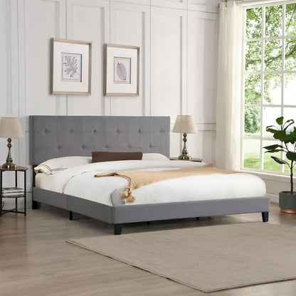Queen Size Upholstered Platform Bed with Tufted Headboard