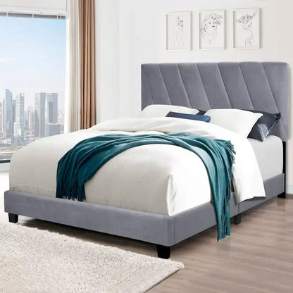 Gray Modern Style Queen Size Adjustable Upholstered Platform Bed for Bedroom