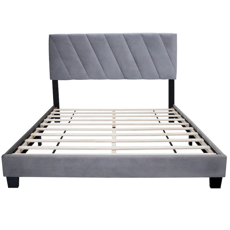 Gray Modern Style Queen Size Adjustable Upholstered Platform Bed for Bedroom