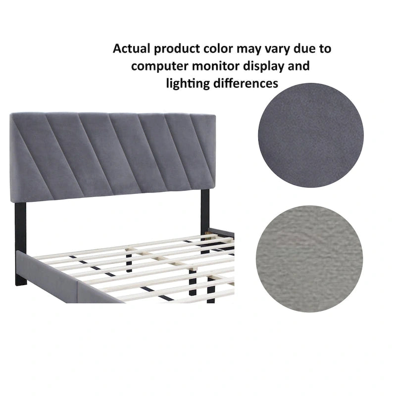 Gray Modern Style Queen Size Adjustable Upholstered Platform Bed for Bedroom