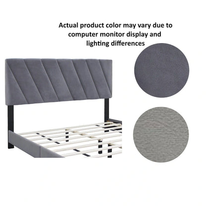 Gray Modern Style Queen Size Adjustable Upholstered Platform Bed for Bedroom