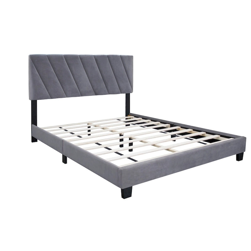 Gray Modern Style Queen Size Adjustable Upholstered Platform Bed for Bedroom