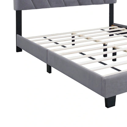 Gray Modern Style Queen Size Adjustable Upholstered Platform Bed for Bedroom