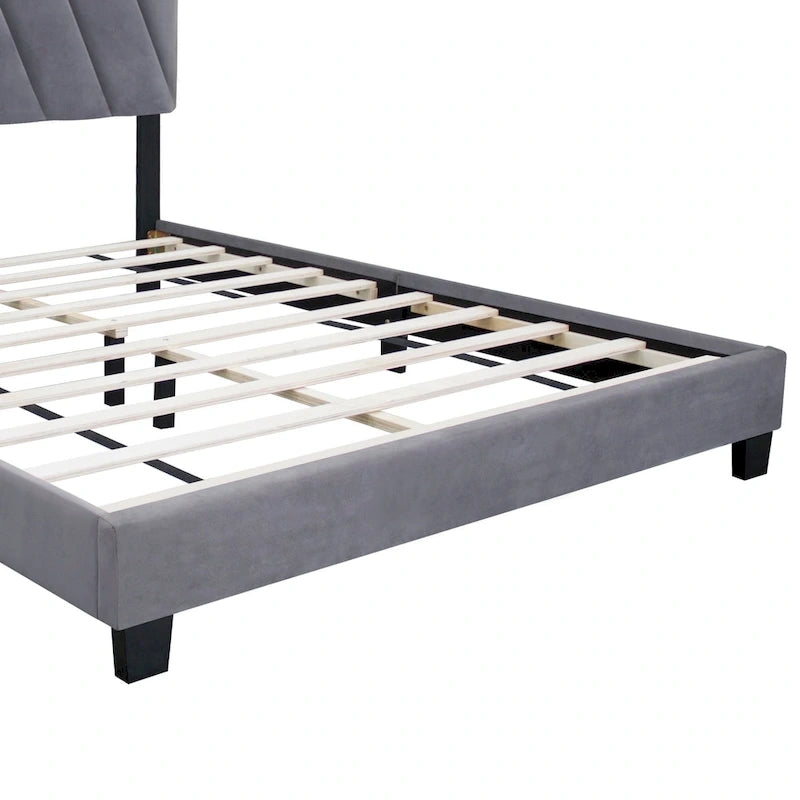 Gray Modern Style Queen Size Adjustable Upholstered Platform Bed for Bedroom