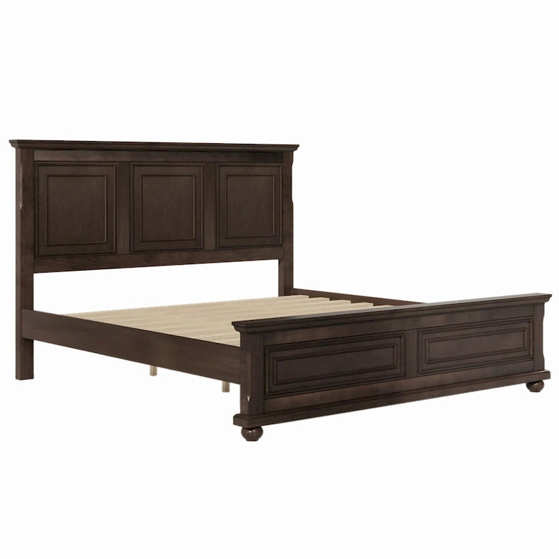 Brown King Size Traditional Style Pinewood Platform Bed with Wooden Slats Support for Bedroom