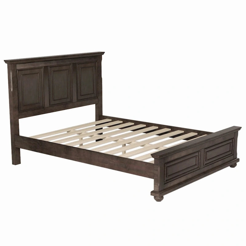 Brown King Size Traditional Style Pinewood Platform Bed with Wooden Slats Support for Bedroom