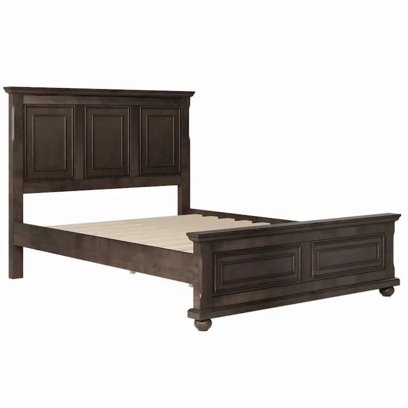 Brown King Size Traditional Style Pinewood Platform Bed with Wooden Slats Support for Bedroom