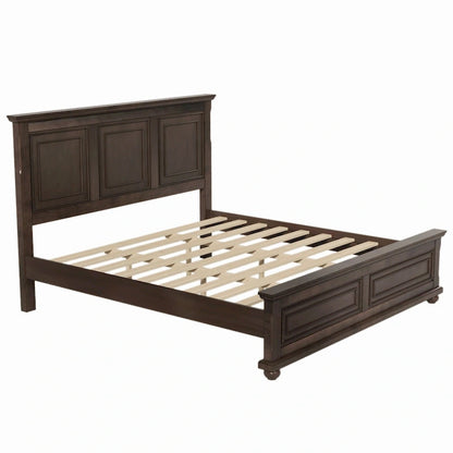 Brown King Size Traditional Style Pinewood Platform Bed with Wooden Slats Support for Bedroom