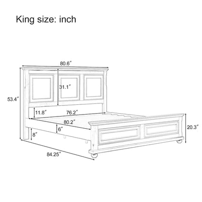 Brown King Size Traditional Style Pinewood Platform Bed with Wooden Slats Support for Bedroom