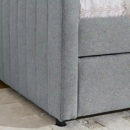 Twin Size Linen Daybed with Trundle & Vertical Stripes - 500LB Capacity