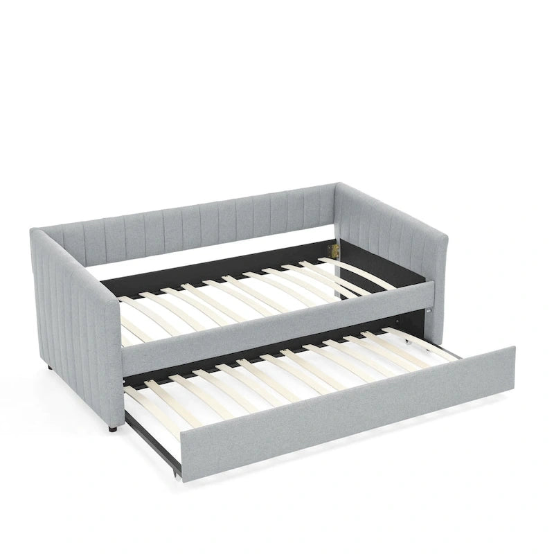 Twin Size Linen Daybed with Trundle & Vertical Stripes - 500LB Capacity