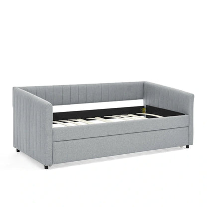 Twin Size Linen Daybed with Trundle & Vertical Stripes - 500LB Capacity