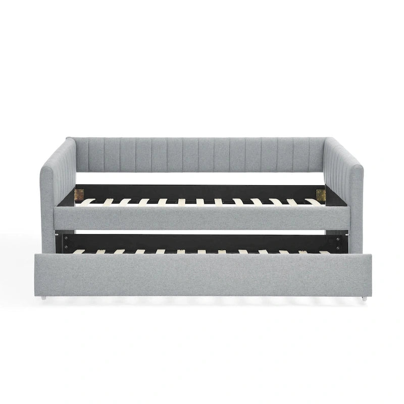 Twin Size Linen Daybed with Trundle & Vertical Stripes - 500LB Capacity