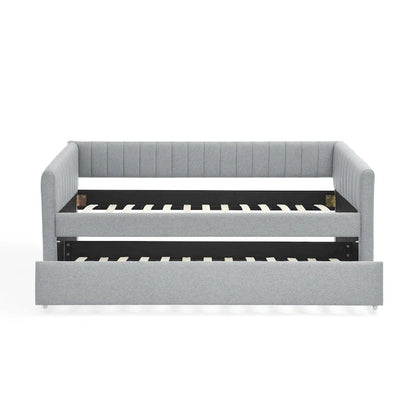 Twin Size Linen Daybed with Trundle & Vertical Stripes - 500LB Capacity