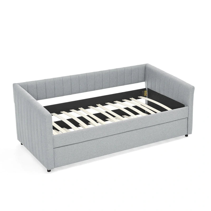 Twin Size Linen Daybed with Trundle & Vertical Stripes - 500LB Capacity