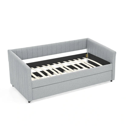 Twin Size Linen Daybed with Trundle & Vertical Stripes - 500LB Capacity