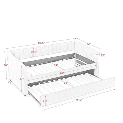 Twin Size Linen Daybed with Trundle & Vertical Stripes - 500LB Capacity